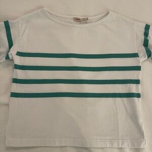 Faherty White and Green Striped Sweatshirt